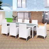 Tuinset poly rattan crèmewit 17-delig - Inclusief fleecedeken