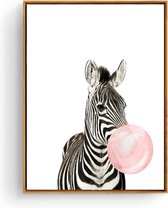 Postercity - Design Canvas Poster Zebra met Kauwgom / Kinderkamer / Dieren Poster / Muurdecoratie / 40 x 30cm / A3