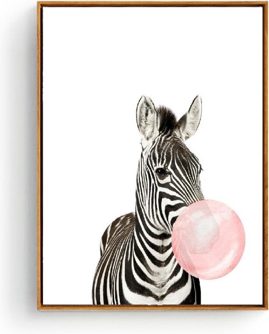 Postercity - Design Canvas Poster Zebra met Kauwgom / Kinderkamer / Dieren Poster / Muurdecoratie / 40 x 30cm / A3