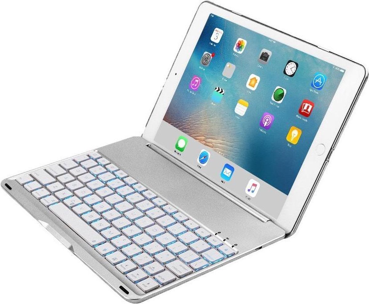 iPad Air 2 / Pro 9.7 Hoesje Toetsenbord Hoes Luxe Keyboard Case Zilver