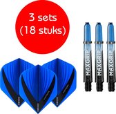 Dragon darts - Maxgrip – 3 sets - darts shafts - zwart-blauw – short – en 3 sets – Vista blauw – darts flights