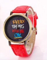 Hidzo Horloge Every Thing Will Be Ok Ø 37 mm - Rood - In horlogedoosje
