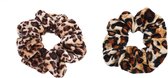 2-PACK - hoge kwaliteit - Luipaard scrunchie - tijgerprint scrunchie - velvet - haarelastiek