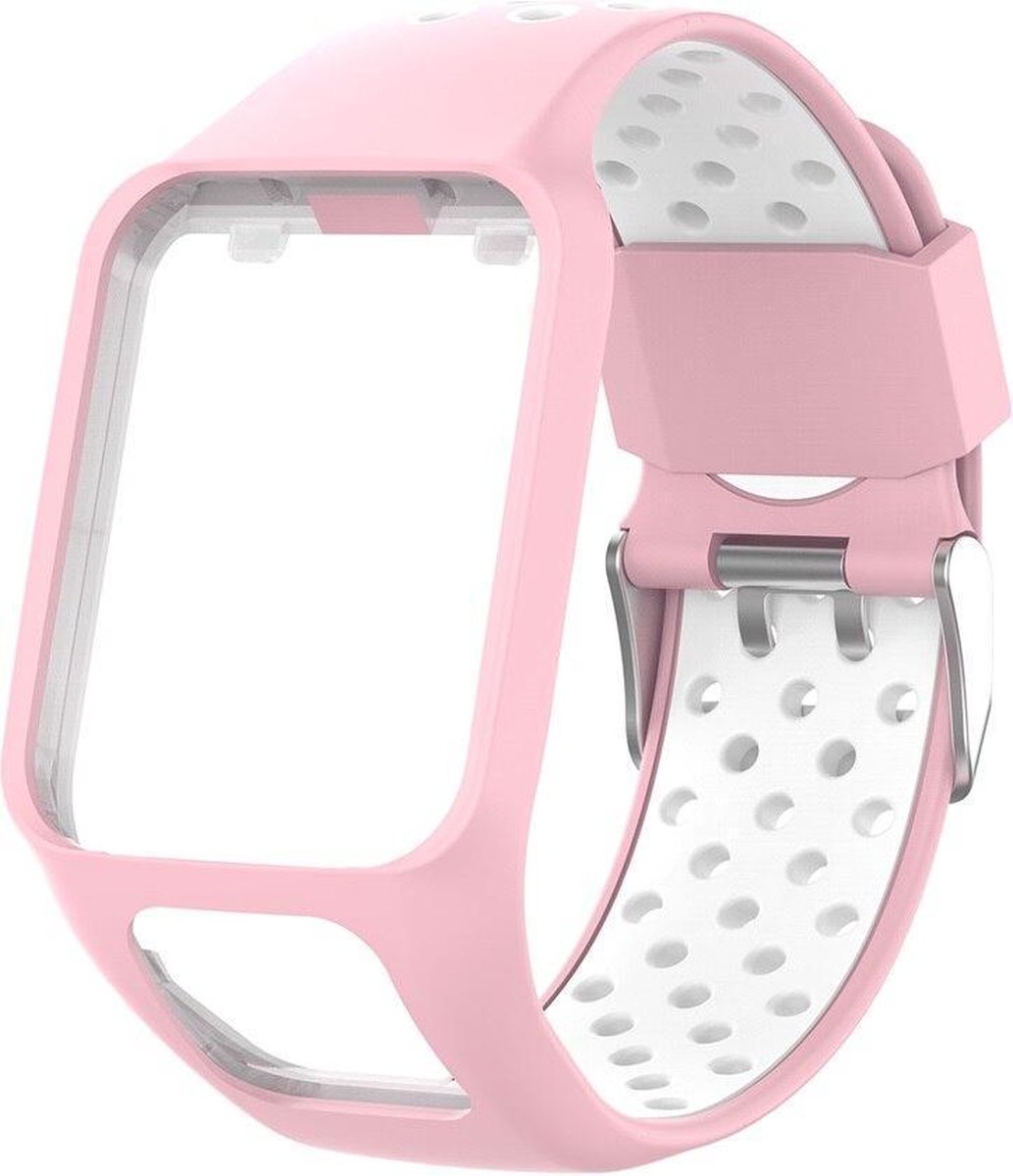 KELERINO. Siliconen bandje geschikt voor TomTom Runner/Spark modellen - Roze / Wit