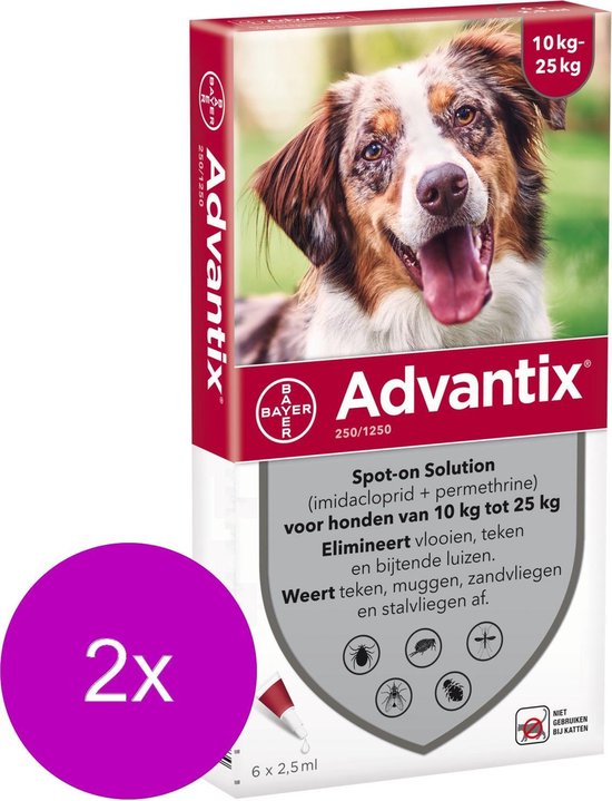 Activeren gevoeligheid Door Bayer Advantix Vlooien & Teken Pipetten - Hond 10 tot 25kg - 2 x 6 stuks |  bol.com