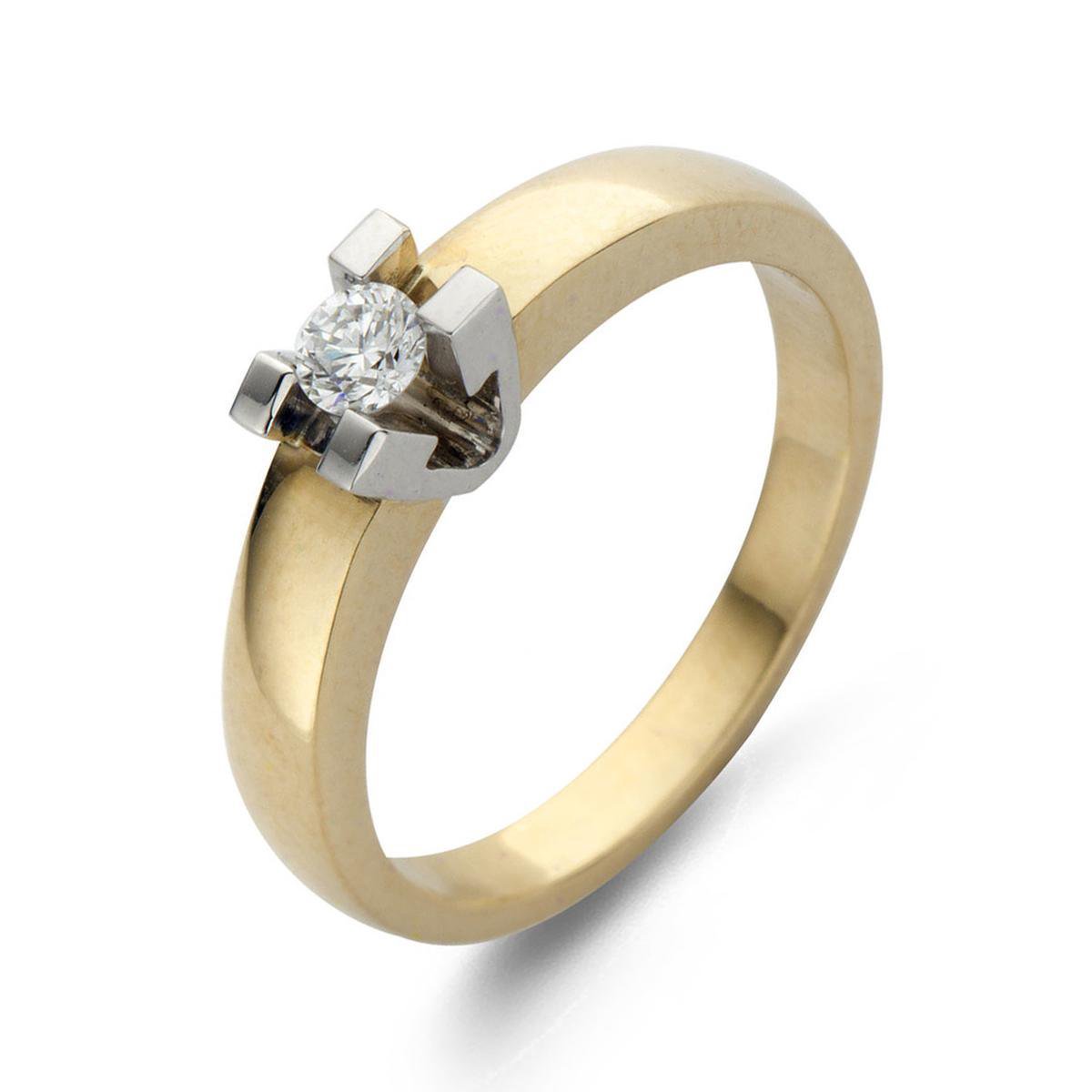 Diamonde 14 karaat wit- en geelgouden diamonde solitair ring | bol.com