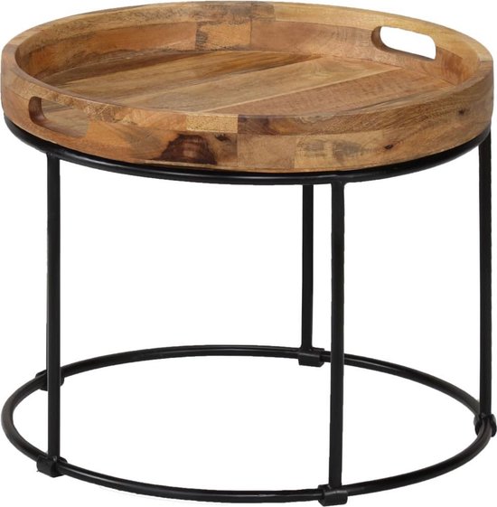 Bijzettafel salontafel tafel rond dienblad bruin hout zwart 50x40cm |  bol.com