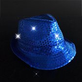 LED hoed – Feesthoedje – Glitter hoed – Trilby hoed – Pailletten – Blauw – 1 stuk