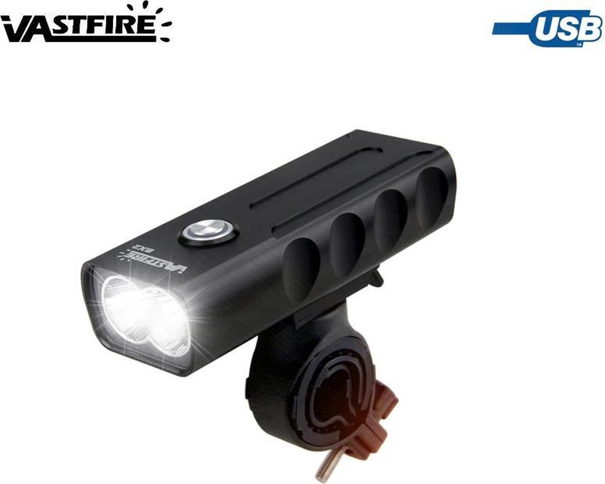 BX2 LED Fiets Koplamp - 2x CREE T6 LED Fietslamp - Aluminium behuizing - interne accu - Oplaadbaar via USB - 1000 lumen - IP waterdicht - Zwart