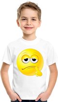 Smiley/ emoticon t-shirt bedenkelijk wit kinderen M (134-140)