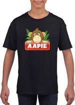 Aapie het aapje t-shirt zwart voor kinderen - unisex - apen shirt M (134-140)
