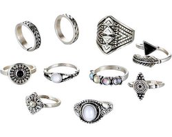 Fako Bijoux® - Bohemian Stijl Ringenset - Ringen Set - Indira - 10-Delig - Zilverkleurig