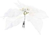 1x Kerstboomversiering op clip witte glitter bloem 24 cm - kerstboom decoratie - witte kerstversieringen