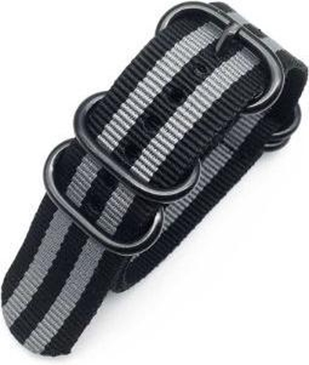 Premium James Bond - Zulu Nato strap 22mm - Horlogeband Zwart Grijs