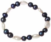 Zoetwater parel armband White Coin Dark Pearl - echte parels - wit - donker blauw - elastisch