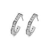 New Bling 9NB-0113 - Zilveren oorstekers - zirkonia - halve oorring 15 mm - zilverkleurig