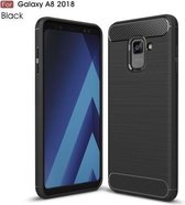 Silicone gel zwart hoesje Telefoonhoesje geschikt voor Samsung Galaxy A8 (2018) met glass screenprotector