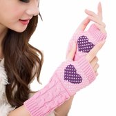 BoeL Dames Vingerloze Handschoenen Armwarmers Handwarmers Roze met Paars hart One size