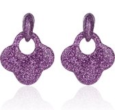 Oorbellen Met Glitters - Blad - Oorhangers 4x4 cm - Paars