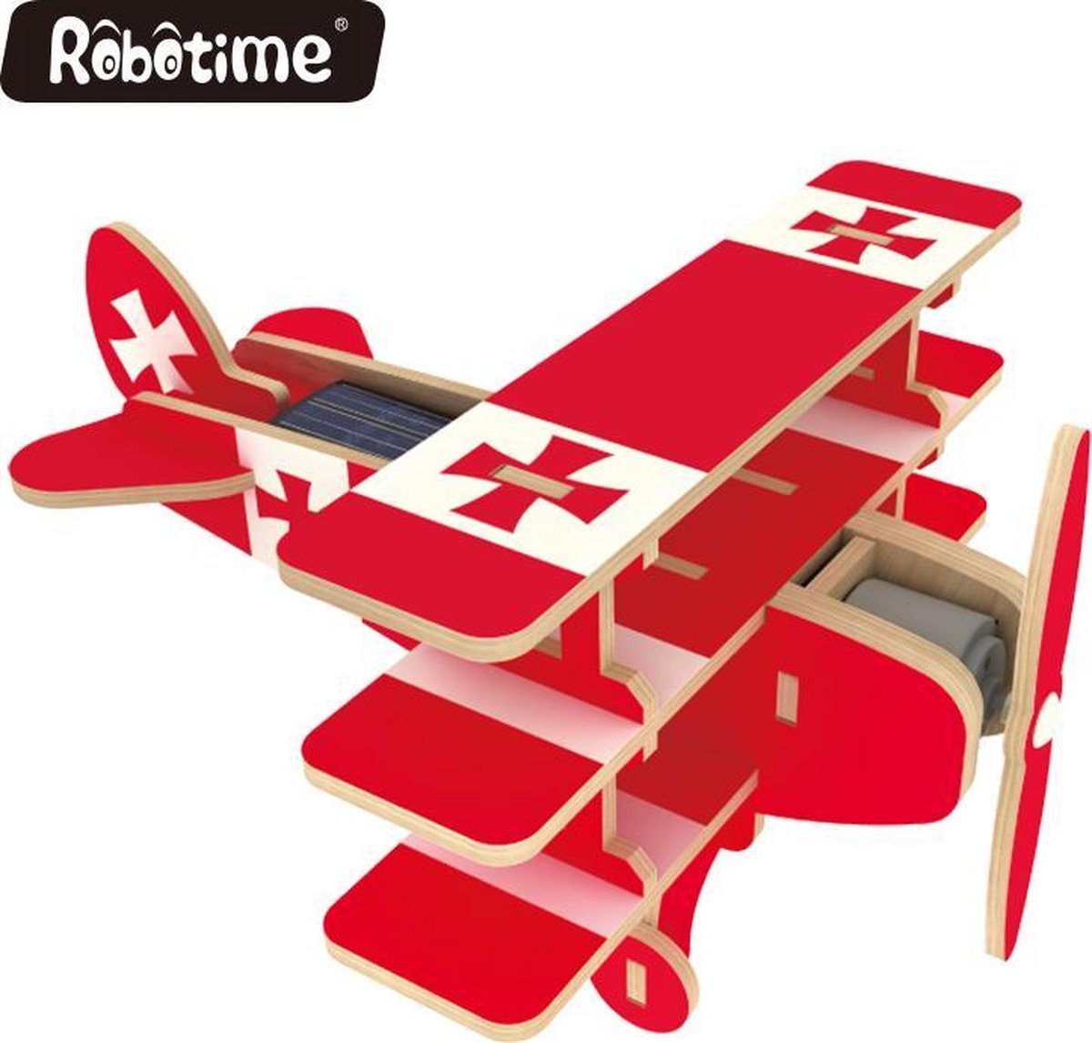 Robotime P250S houten speelgoed vliegtuig met zonnecel