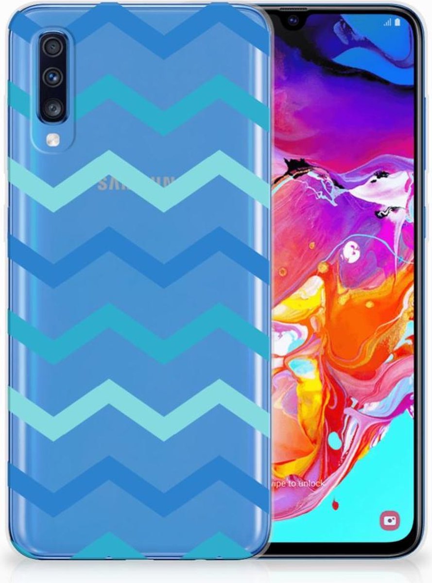 Samsung Galaxy A70 TPU bumper Zigzag Blauw