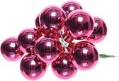 10x Mini glazen kerstballen kerststekers/instekertjes fuchsia roze 2 cm - Fuchsia roze kerststukjes kerstversieringen glas