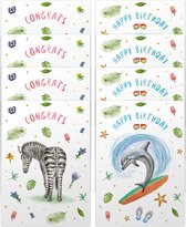 Kaartenset verjaardagskaarten - 10 stuks - met envelop - Formaat A6 - Dolfijn - Zebra - Schilderingen in aquarel door Mies to Go