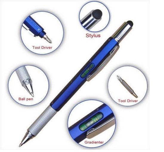 Multifunctionele Stylus Pen - 7 in 1 - Met Balpen - 2-pack - Blauw | bol.com
