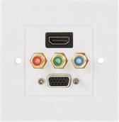 HDMI vrouwtje plug + 3 RCA vrouwtje pluggen + VGA vrouwtje plug Muurplaat Paneel
