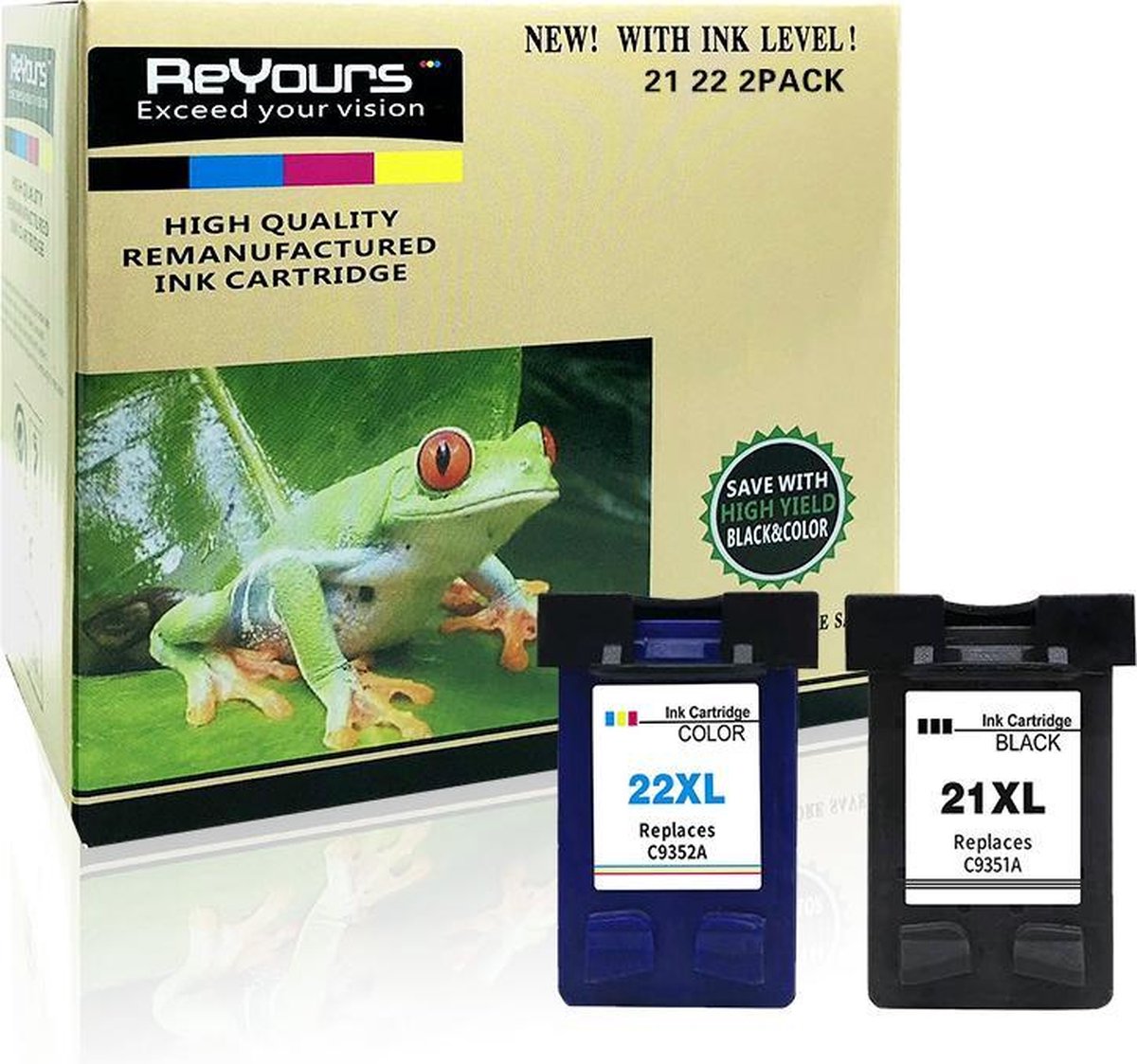 ReYours®Huismerk Inktcartridge compatible voor HP21 en HP22 XL - 21XL 22XL C9351AE C9352AE set