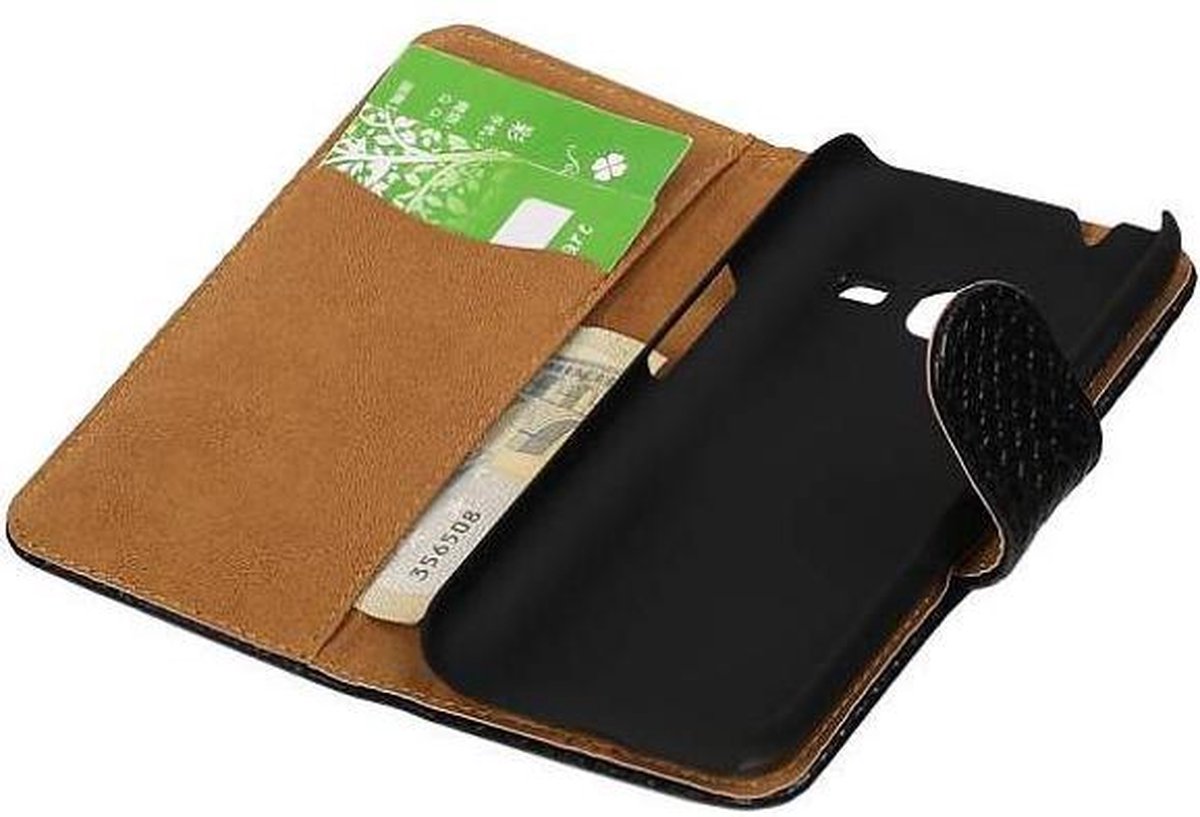 Slang Bookstyle Hoes - Geschikt voor Samsung Galaxy J1 mini (2016) J105F Zwart