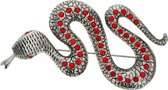 Slangen broche zilver kleur met rode steentjes