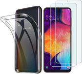 Samsung Galaxy M20 Hoesje Transparant TPU Siliconen Soft Case + 2X Tempered Glass Screenprotector