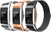 KELERINO. Milanese Bandjes voor Fitbit Charge 2 - 3-pack - Zwart – Zilver – Rose Goud - Large