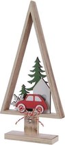 Kerstboom auto hout 14x27cm rood
