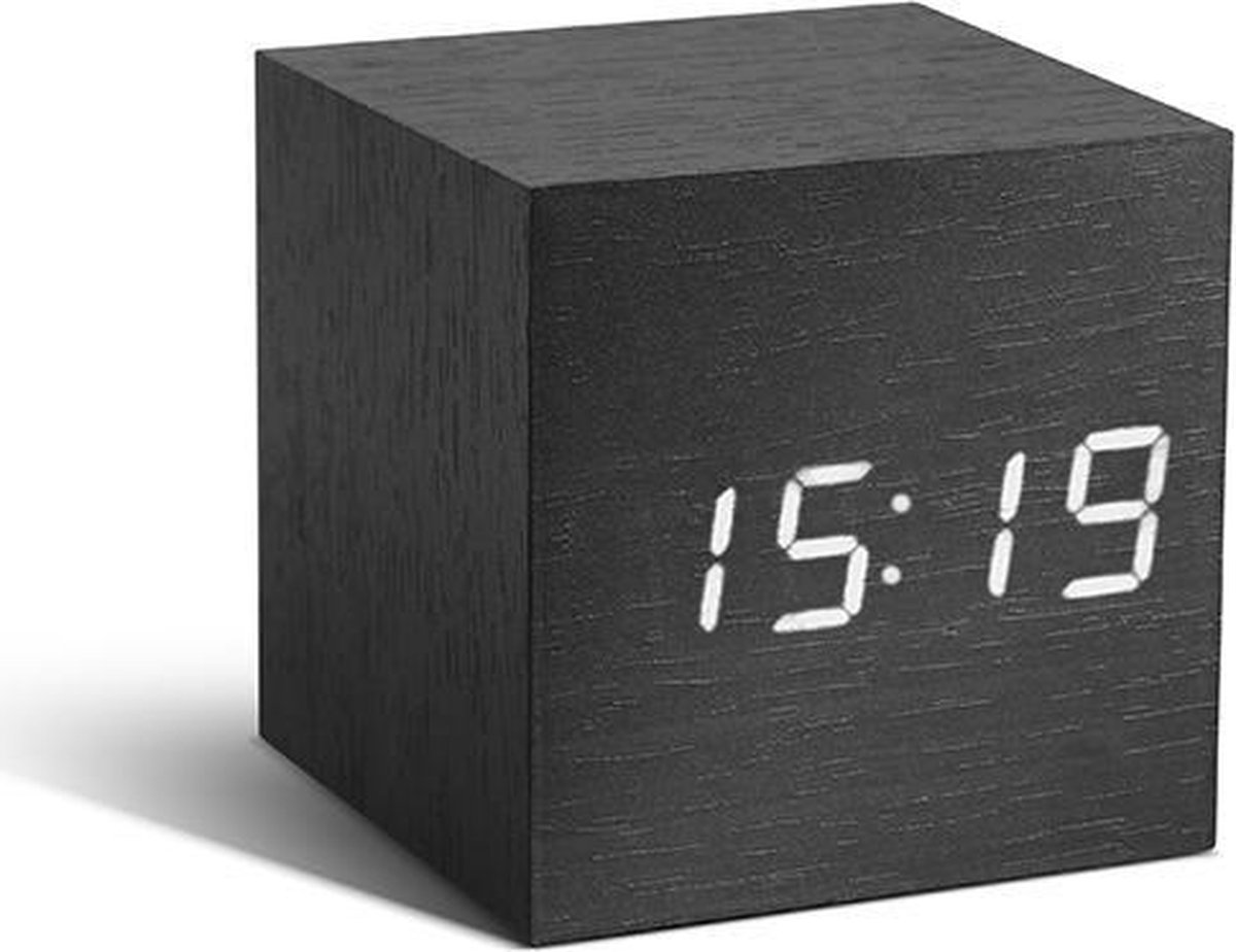 Cube Click Clock wekker zwart - witte - led