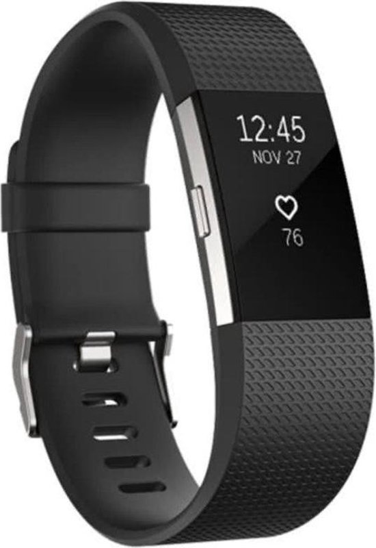 Horloge Band Voor de Fitbit Charge 2 - Siliconen Sport Zwart Watchband - Armband Large - Geschikt voor de Activity Tracker / Polsband / Strap Band / Sportband - Black - Maat Large