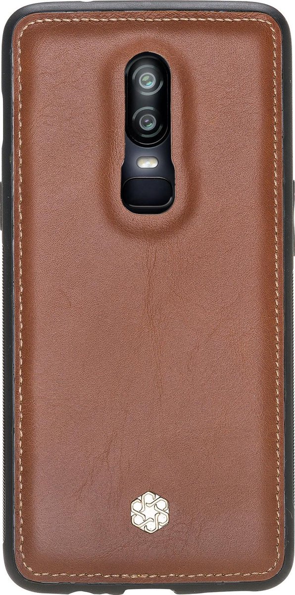 Bomonti™ - OnePlus 6 - Clevercase telefoon hoesje - Bruin Milan - Handmade lederen back cover - Geschikt voor draadloos opladen