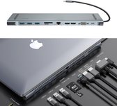 Baseus 11 in 1 USB-C hub kaartlezer SD microSD 3 USB-A HDMI RJ45 ethernet VGA 3.5mm audio multi-poort PD - Grijs