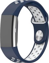 Horloge bandje voor Fitbit Charge 2 – donker blauw wit – maat: s - verstelbaar sportbandje - sportief siliconen polsbandje – stabiele druksluiting - polsband - activity tracker ban