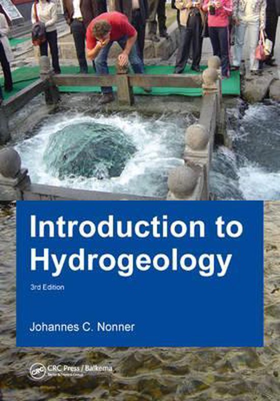 Boekomslag van Introduction to Hydrogeology, 3e editie door Johannes C. Nonner, met een foto van een borrelende bron.