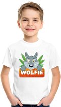 Wolfie de wolf t-shirt wit voor kinderen - unisex - wolven shirt XL (158-164)