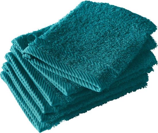 De Witte Lietaer Waschlappen Set - 6 Stück Baumwolle Türkis 15x21 Cm 450g/m²