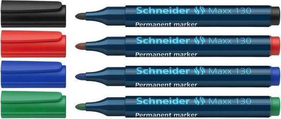 Schneider permanent marker - Maxx 130 - ronde punt - set 4 kleuren - S-113094