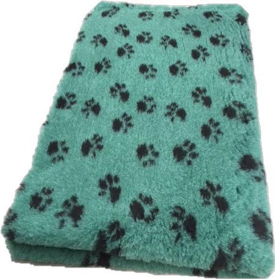 Vetbed Dierenmat Hondendeken Groen met Zwarte Voetprint Latex Anti Slip 100x75cm