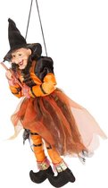 Halloween - Heks hangdecoratie pop oranje/zwart 45 cm Halloween versiering