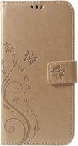 Bloemen Book Case - iPhone Xs Max Hoesje - Goud