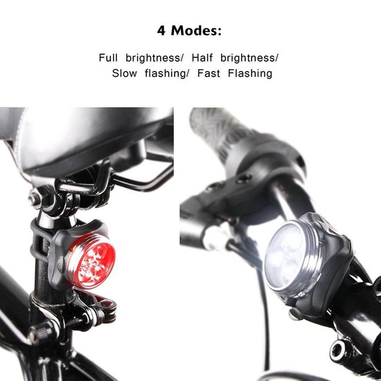 Gyon® USB Herlaadbare fietslicht set - UltraHelder Voorlicht en Achterlicht met LED verlichting 650mah Lithium batterij - Waterbestendig Inclusief riem en USB kabel — afbeelding 3