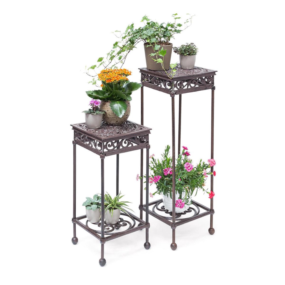 Cyiecweu Plantenstandaard voor binnen, plantenhouder van hout, rond, bloemenplantenrek voor huis, balkon, tuin, binnen (zwart