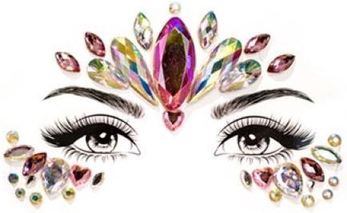 Face Jewels "Pink Flamingo" Gezicht juwelen Plak steentjes Glitter Plak...